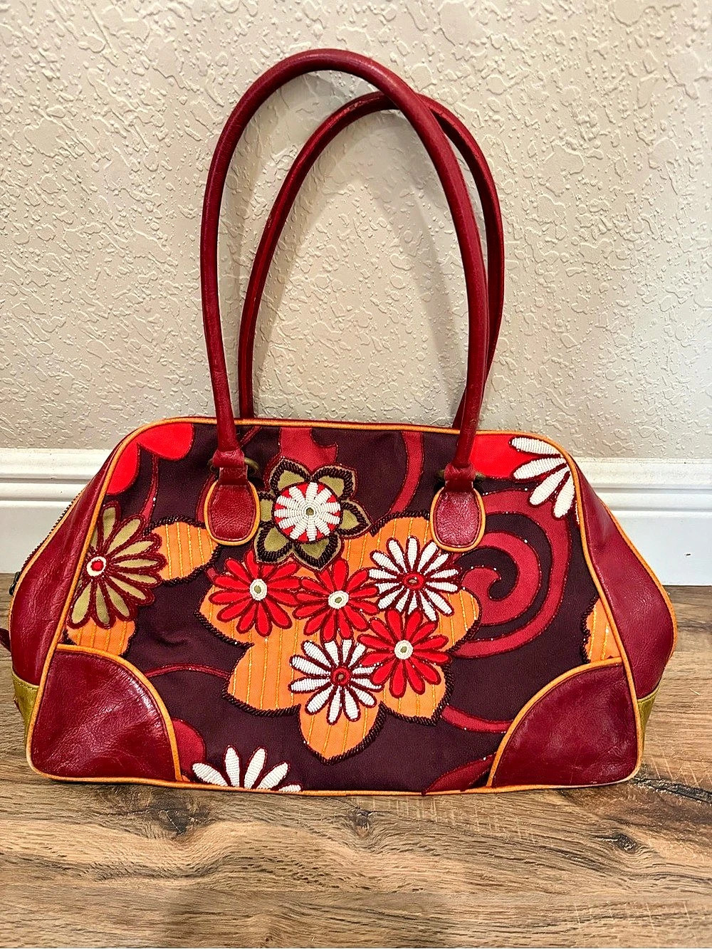 Isabella Fiore Floral Tote Bag in Red & Orange